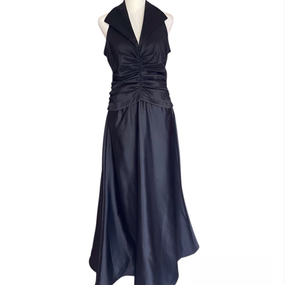 Tadashi Shoji Vintage Collared Black Gown - 12